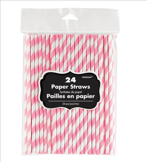 Pink Stripe Paper Straws